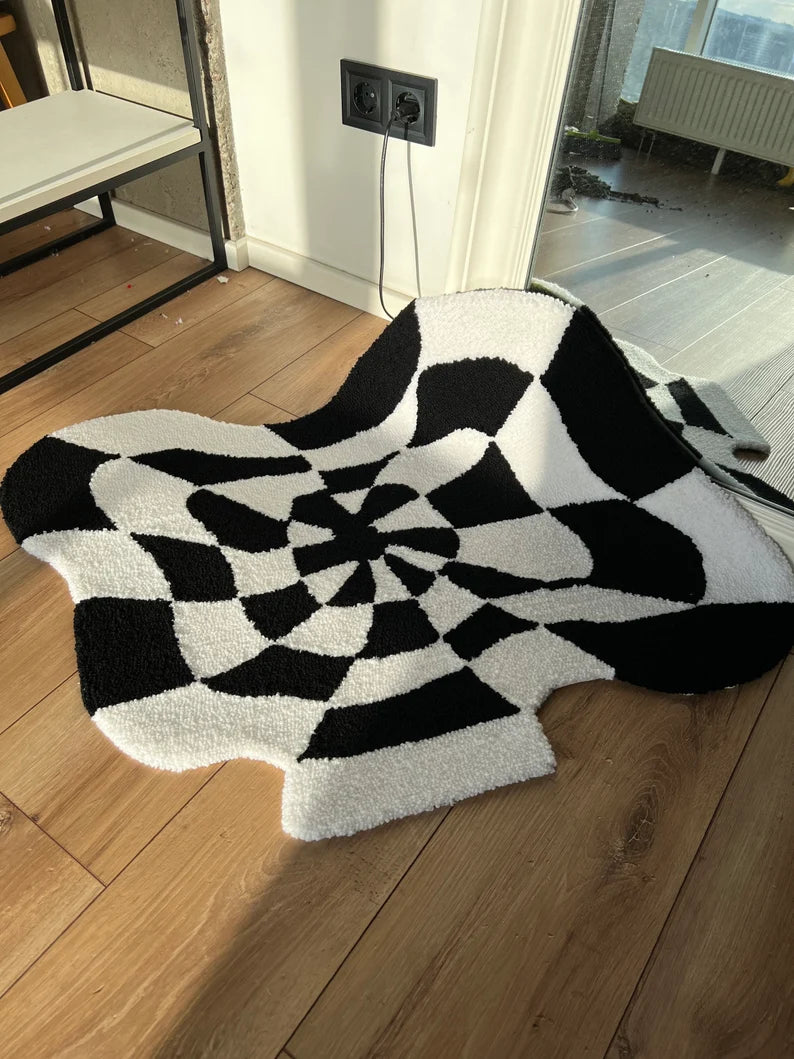 Tufted Check Rug LSD Trippy Checkered Tufted Rug Black/White – Tuff Tufts