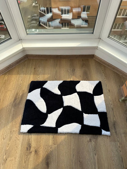 Abstract Wavy Checkered Tufted Rug