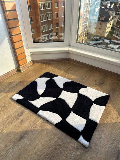 Abstract Wavy Checkered Tufted Rug