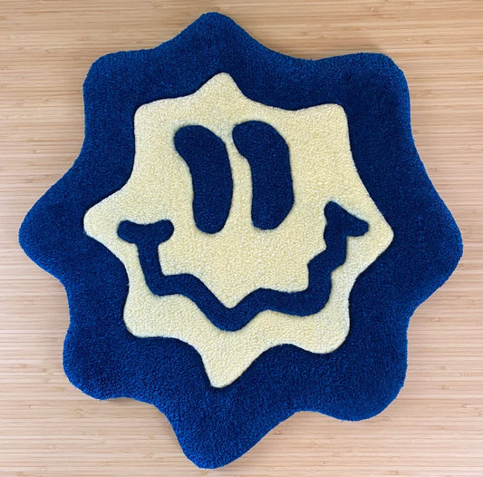 Trippy Blue/White Smiley Face Tufted Rug