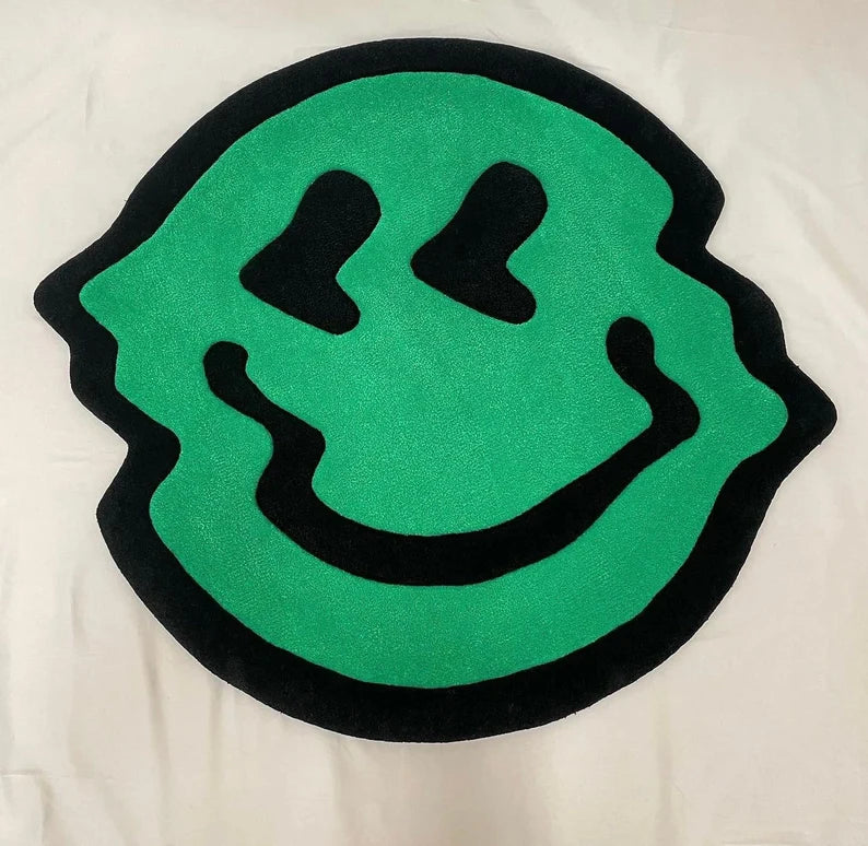 Trippy Green Smiley Face Tufted Rug