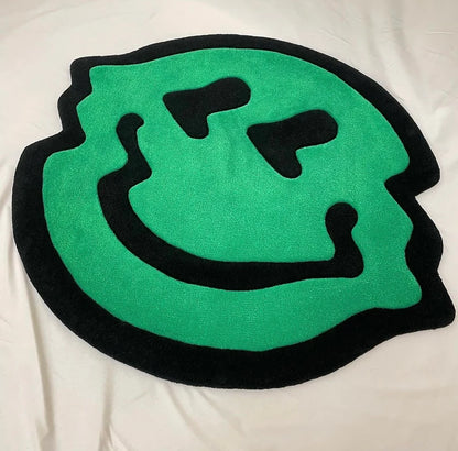 Trippy Green Smiley Face Tufted Rug