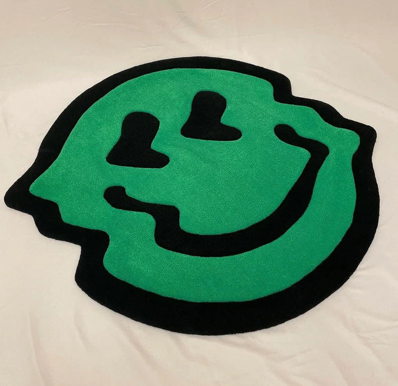 Trippy Green Smiley Face Tufted Rug