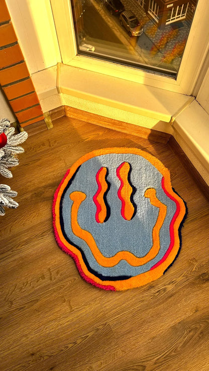 Trippy Neon Smiley Face Tufted Rug