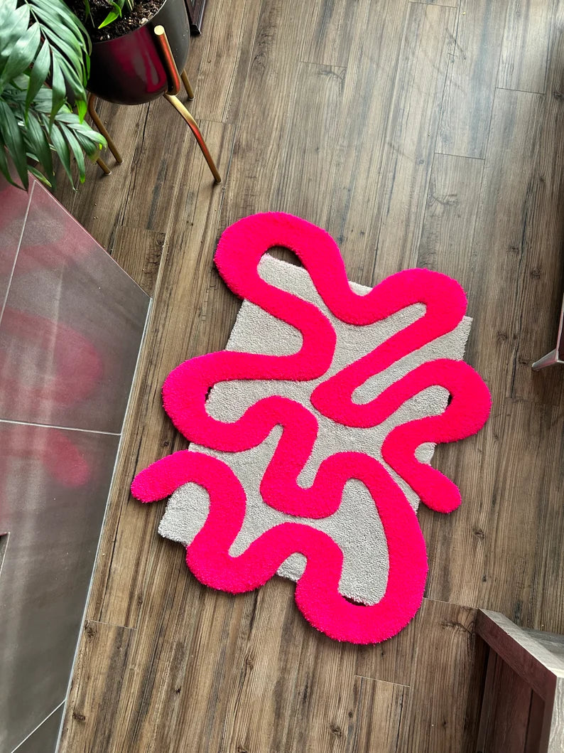 Abstract Pink Tufted Rug