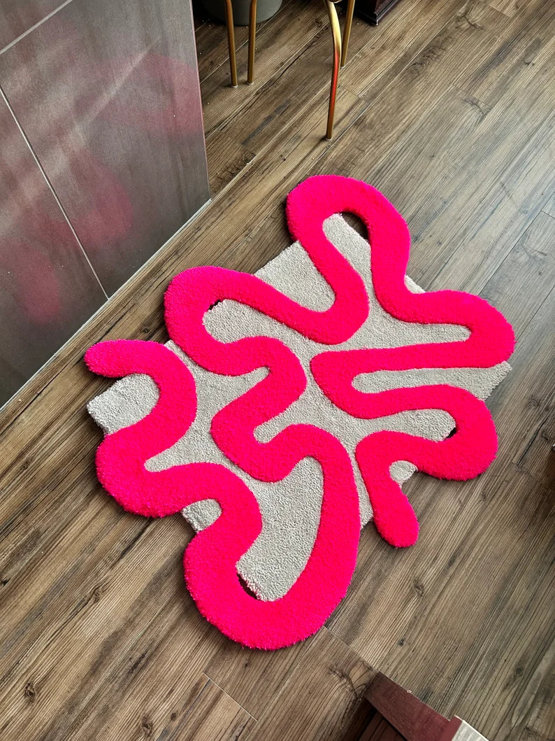 Abstract Pink Tufted Rug