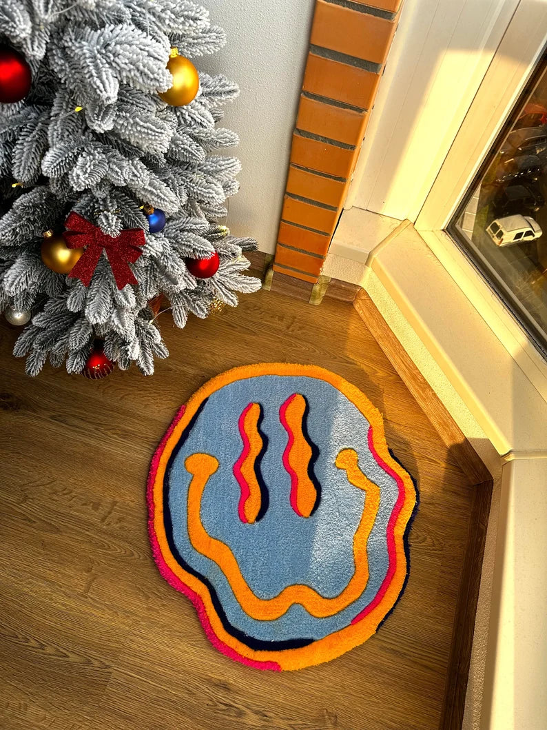 Trippy Neon Smiley Face Tufted Rug