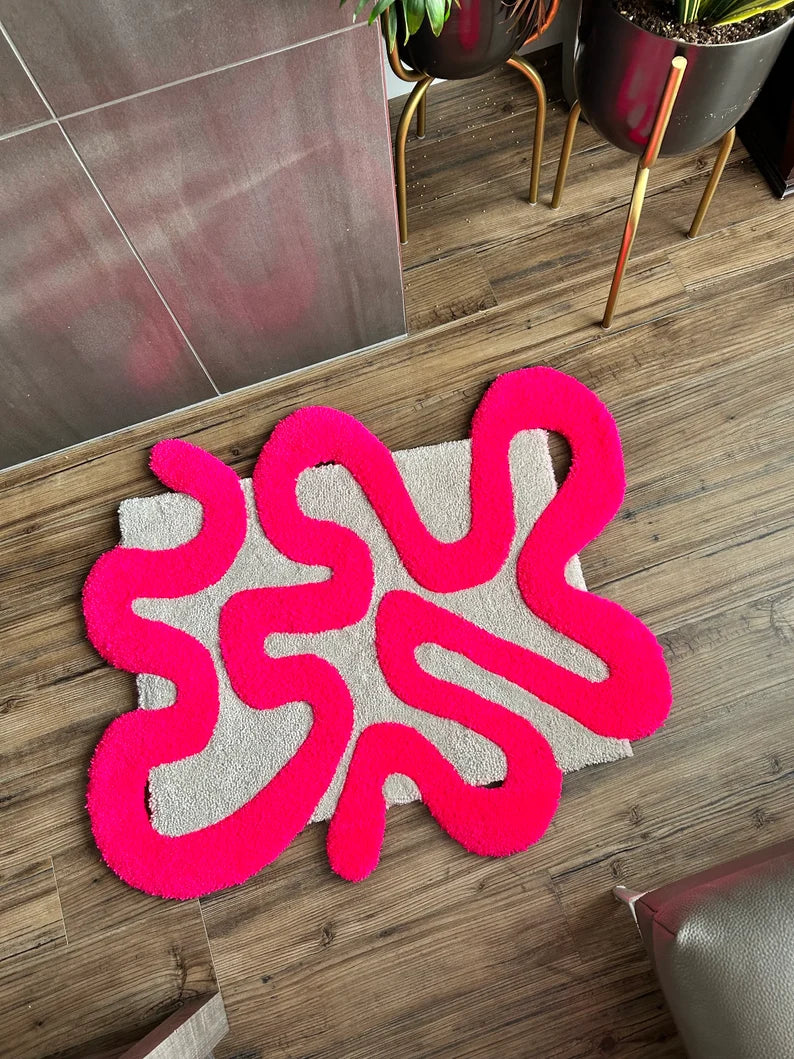 Abstract Pink Tufted Rug