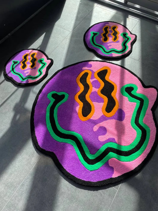 Trippy Multicolour Smiley Face Tufted Rug