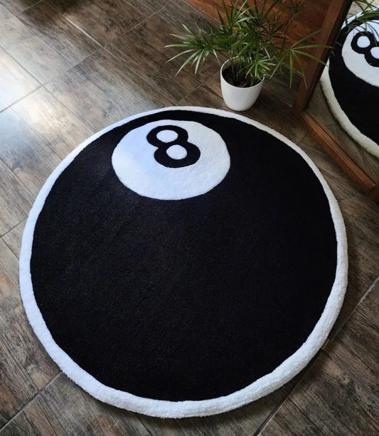 8 Ball Tufted Rug White Border