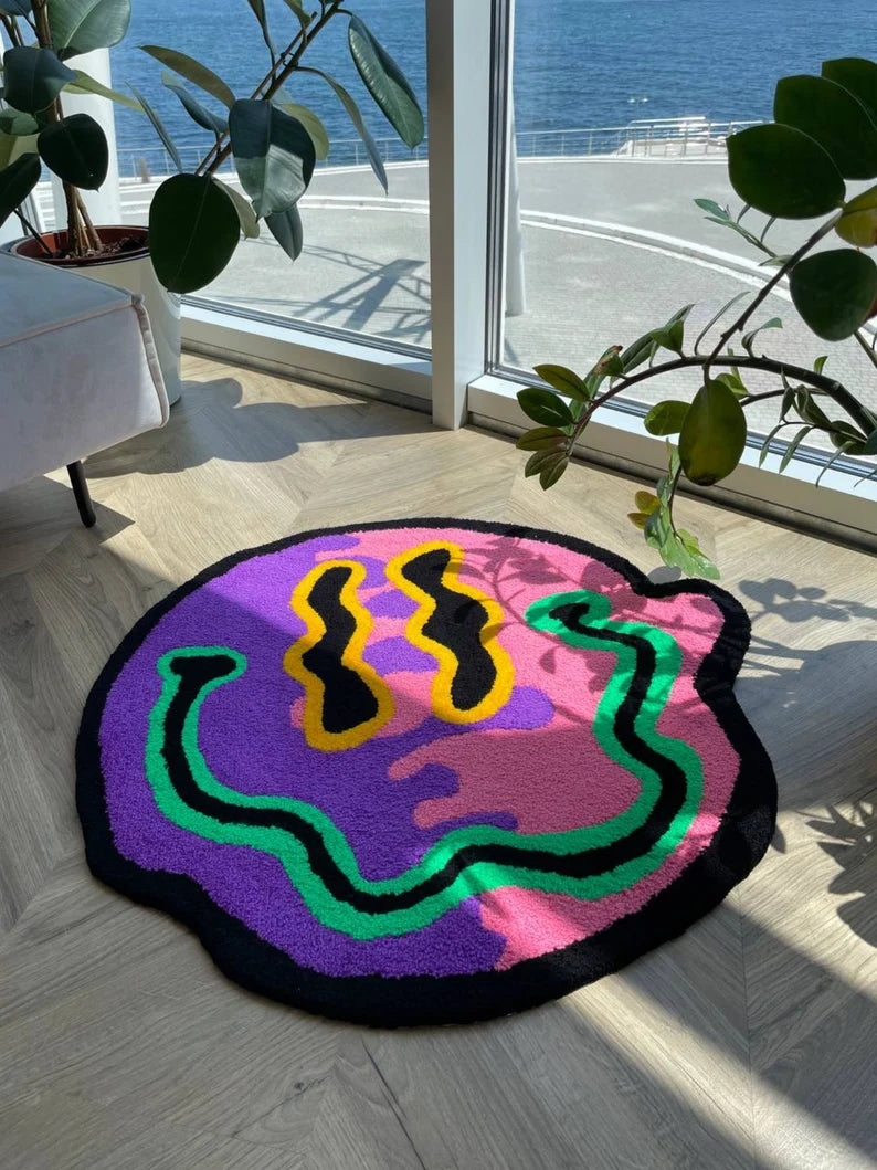 Trippy Multicolour Smiley Face Tufted Rug