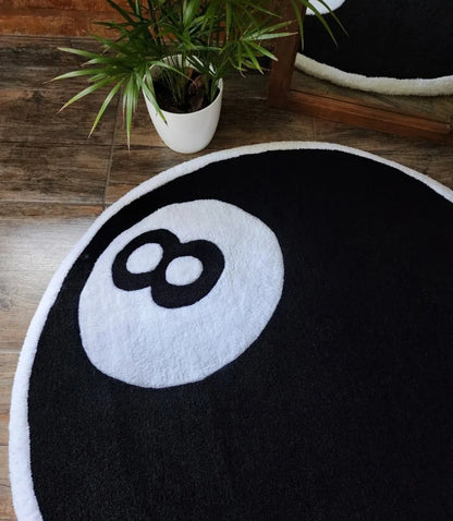 8 Ball Tufted Rug White Border